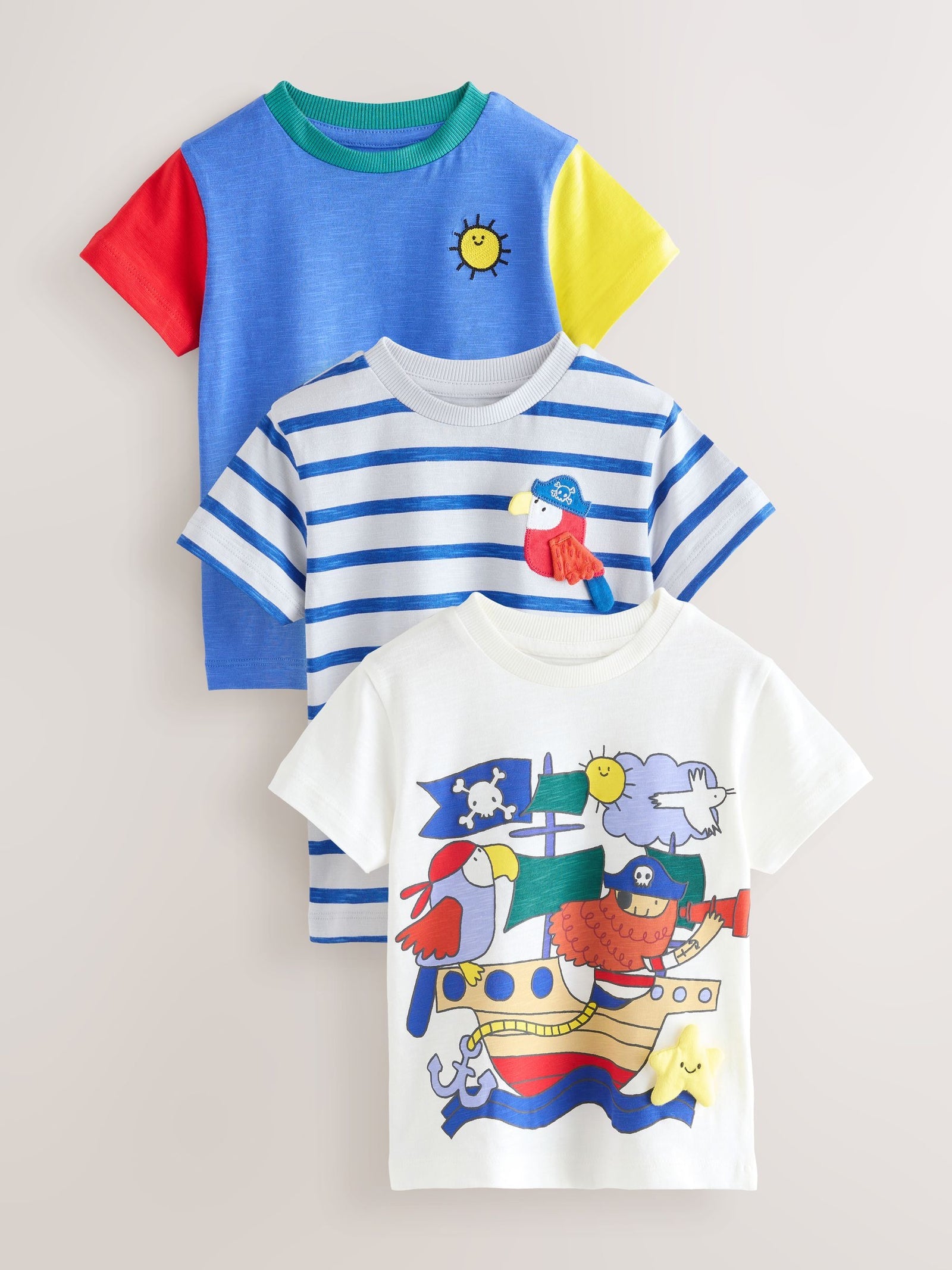 Blue Pirates Short Sleeve Appliqué T-Shirts 3 Pack (3mths-7yrs)