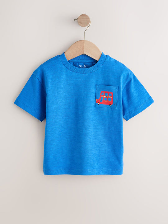 Red/Blue London Short Sleeve All Over Graphic Print T-Shirts 3 Pack (3mths-7yrs)