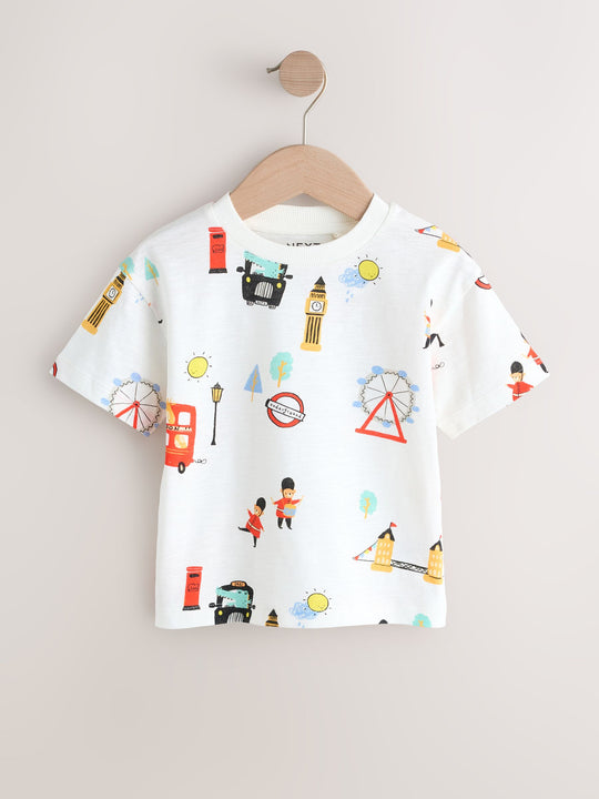 Red/Blue London Short Sleeve All Over Graphic Print T-Shirts 3 Pack (3mths-7yrs)