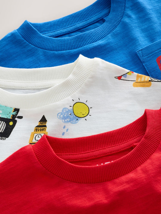 Red/Blue London Short Sleeve All Over Graphic Print T-Shirts 3 Pack (3mths-7yrs)
