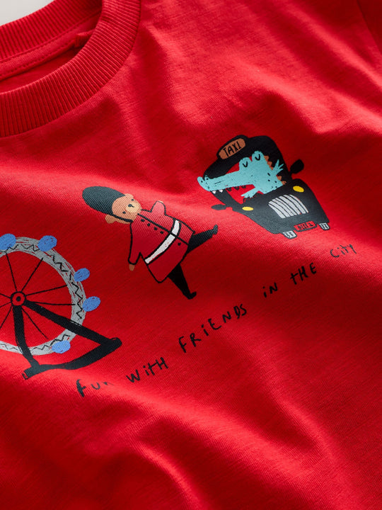 Red/Blue London Short Sleeve All Over Graphic Print T-Shirts 3 Pack (3mths-7yrs)