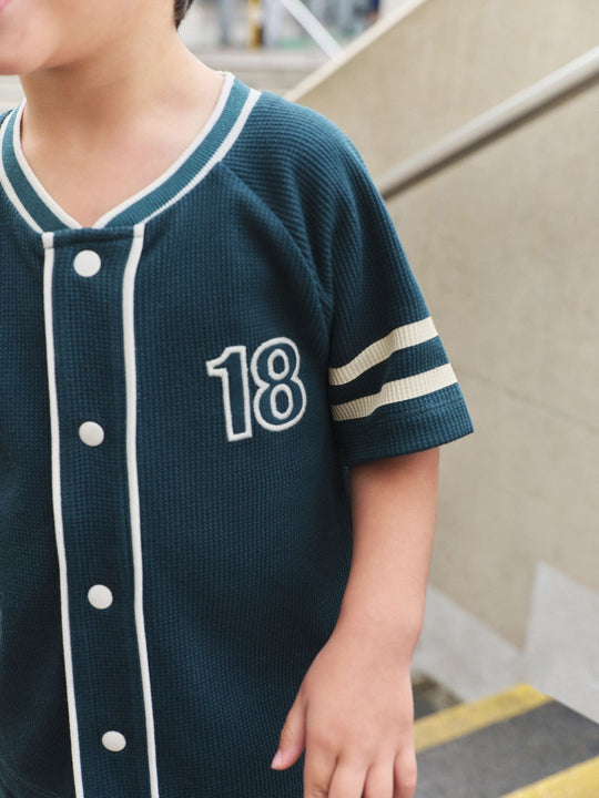 Teal Blue Short Sleeve Varsity Shorts Set (3mths-7yrs)