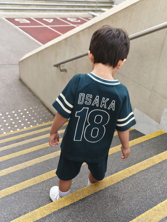 Teal Blue Short Sleeve Varsity Shorts Set (3mths-7yrs)