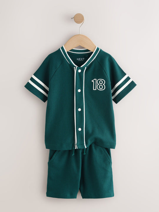 Teal Blue Short Sleeve Varsity Shorts Set (3mths-7yrs)