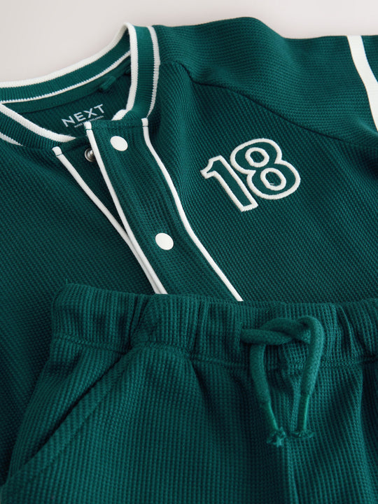 Teal Blue Short Sleeve Varsity Shorts Set (3mths-7yrs)