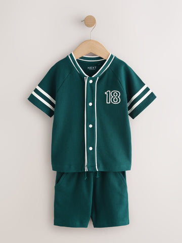 Teal Blue Short Sleeve Varsity Shorts Set (3mths-7yrs)