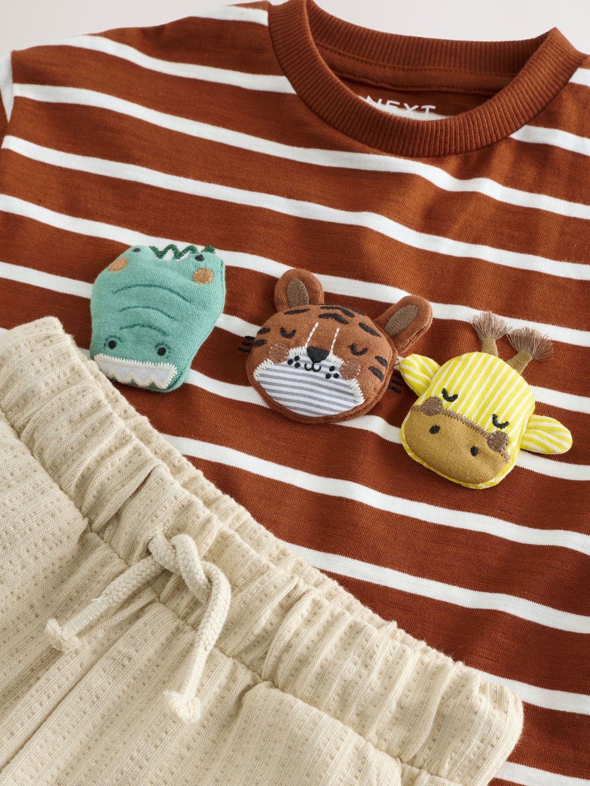 Rust Brown Stripe Padded Animals Short Sleeve T-Shirt and Shorts Set (3mths-7yrs)