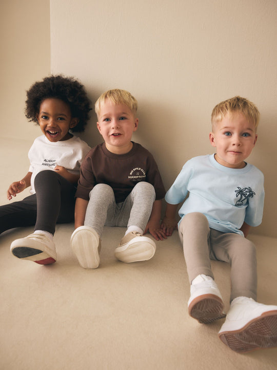 Blue/White/Brown Short Sleeve Top and Leggings Set 3 Pack (3mths-7yrs)