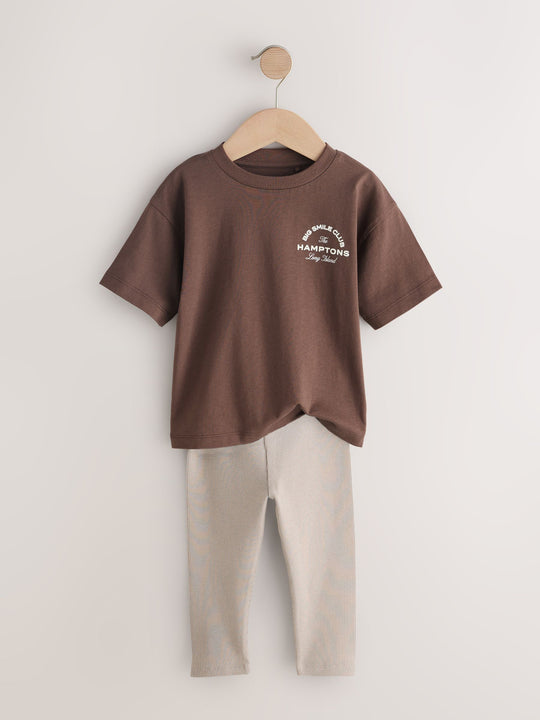 Blue/White/Brown Short Sleeve Top and Leggings Set 3 Pack (3mths-7yrs)