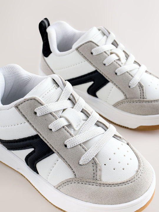 Grey/Black Wide Fit (G) Elastic Lace Trainers