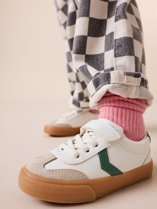 White/Green Standard Fit (F) Touch Fastening Elastic Lace Trainers
