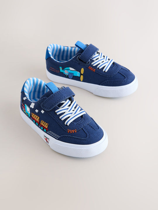 Navy Transport Standard Fit (F) Touch Fastening Elastic Lace Trainers