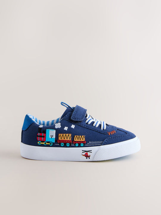 Navy Transport Standard Fit (F) Touch Fastening Elastic Lace Trainers