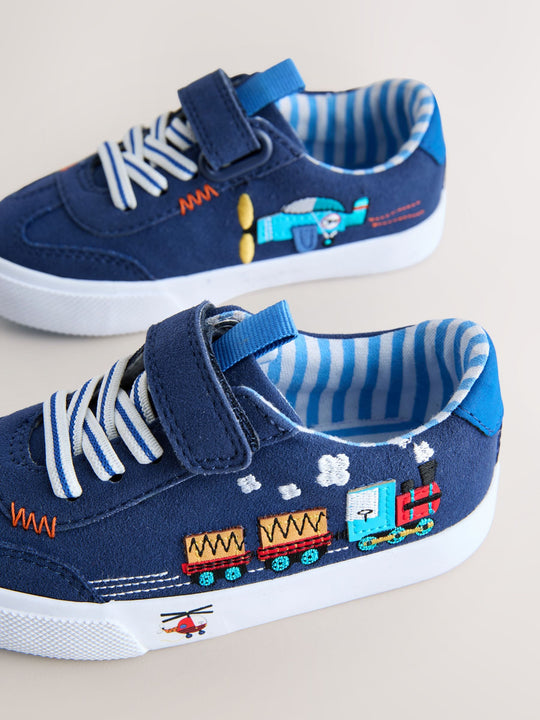 Navy Transport Standard Fit (F) Touch Fastening Elastic Lace Trainers