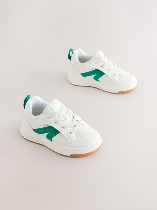 White/Green Wide Fit (G) Touch Fastening Elastic Lace Trainers