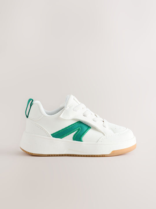 White/Green Wide Fit (G) Touch Fastening Elastic Lace Trainers