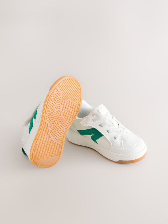 White/Green Wide Fit (G) Touch Fastening Elastic Lace Trainers