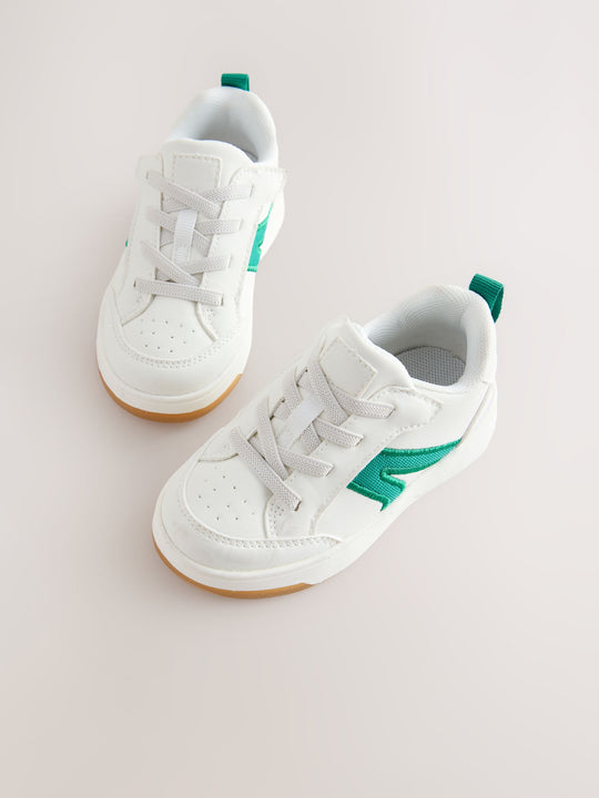 White/Green Wide Fit (G) Touch Fastening Elastic Lace Trainers