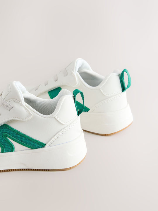White/Green Wide Fit (G) Touch Fastening Elastic Lace Trainers