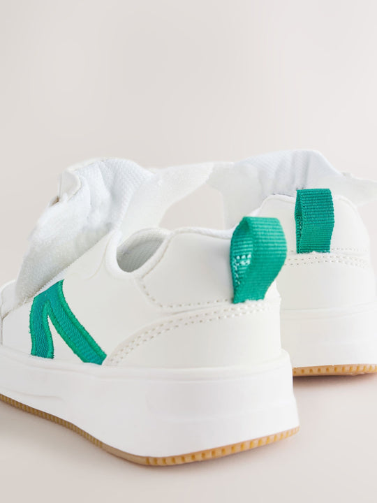 White/Green Wide Fit (G) Touch Fastening Elastic Lace Trainers