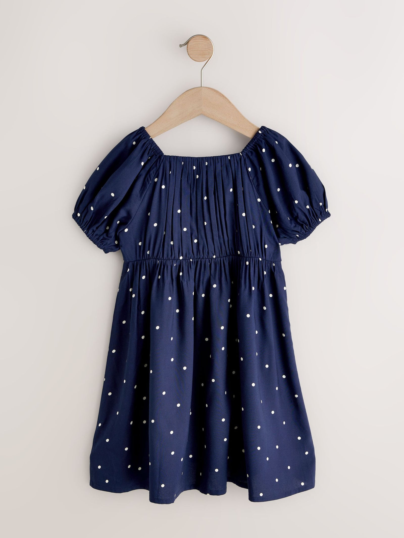 Navy Blue Spot Short Sleeve Dress (3-16yrs)