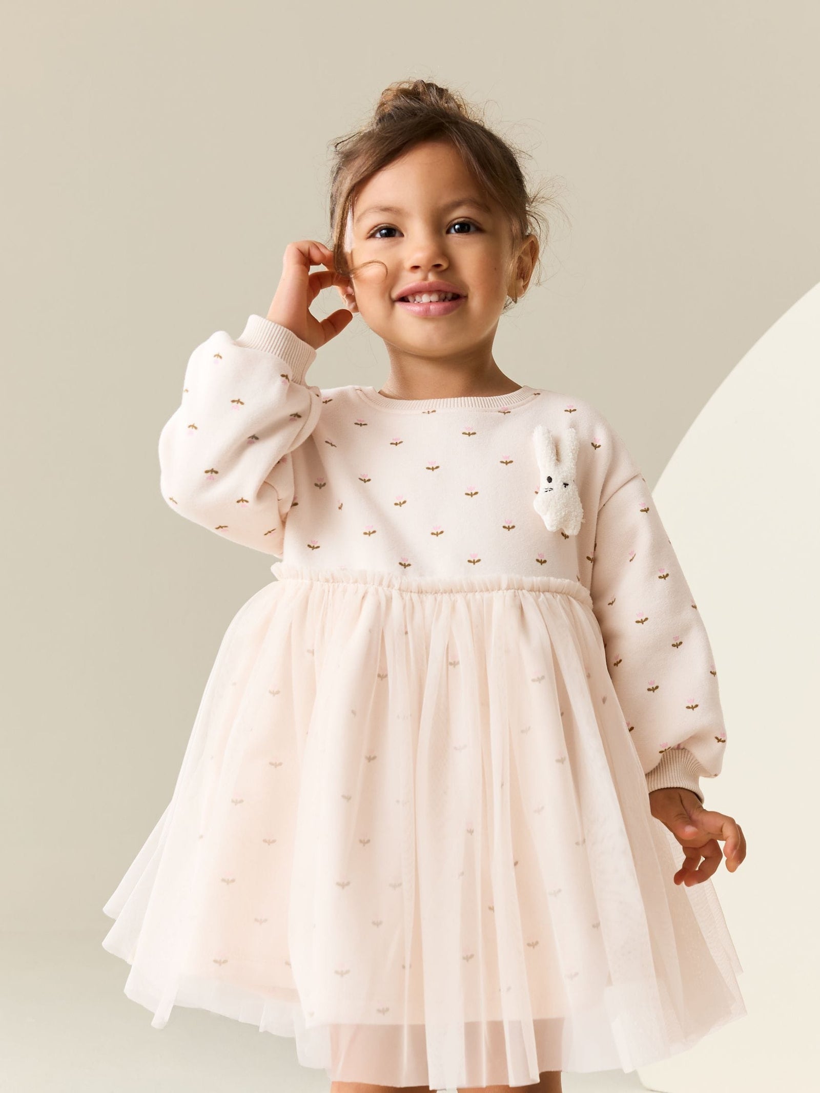 Cream Bunny Mesh Skirt Sweat Dress (3mths-7yrs)