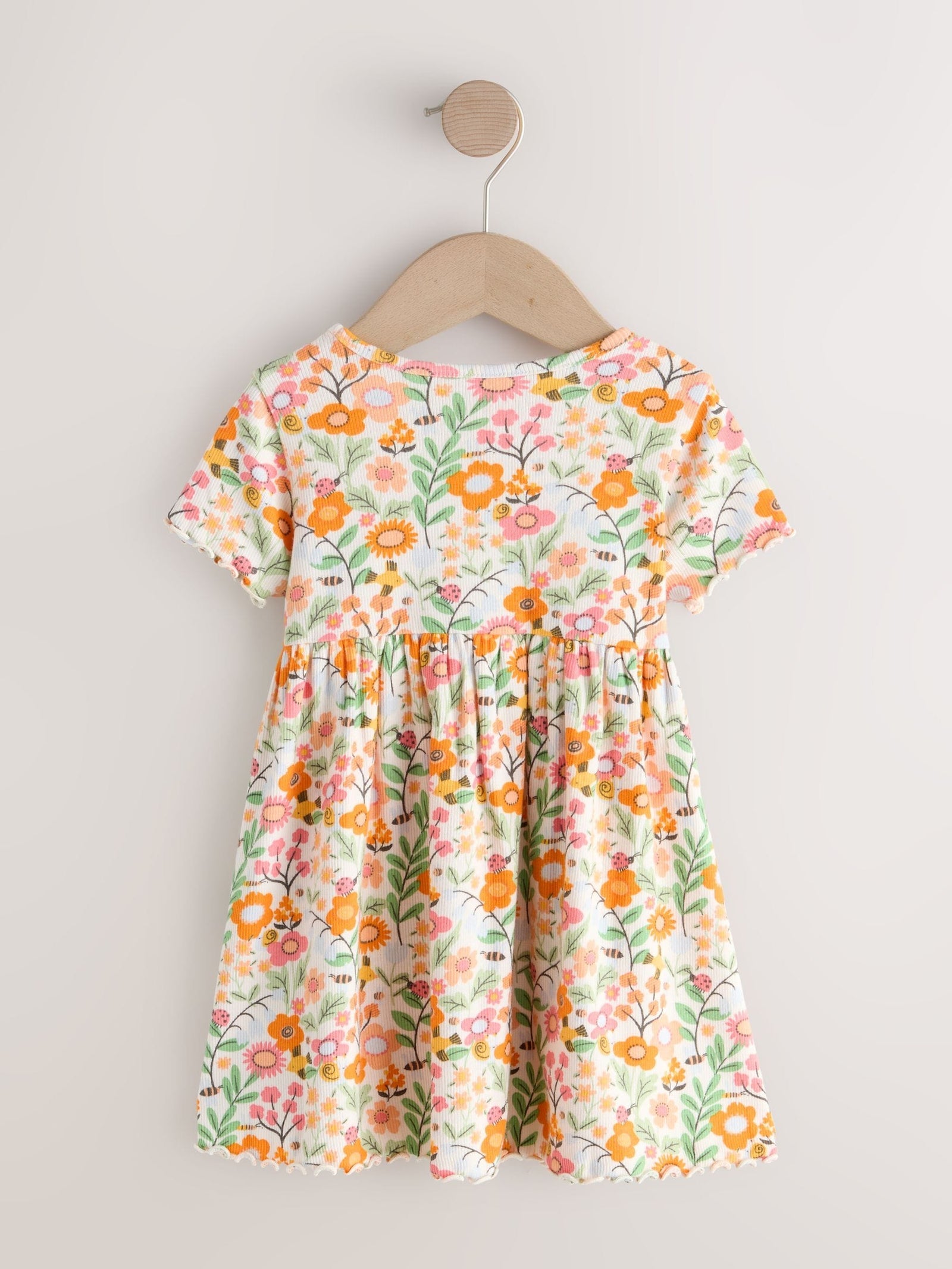 Orange Floral Short Sleeve Ribbed Dress (3mths-7yrs)
