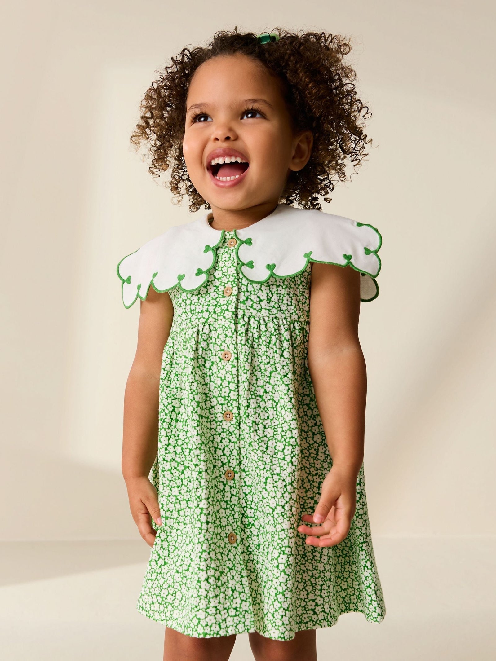 Green Ditsy Collared Summer Dress (3mths-7yrs)