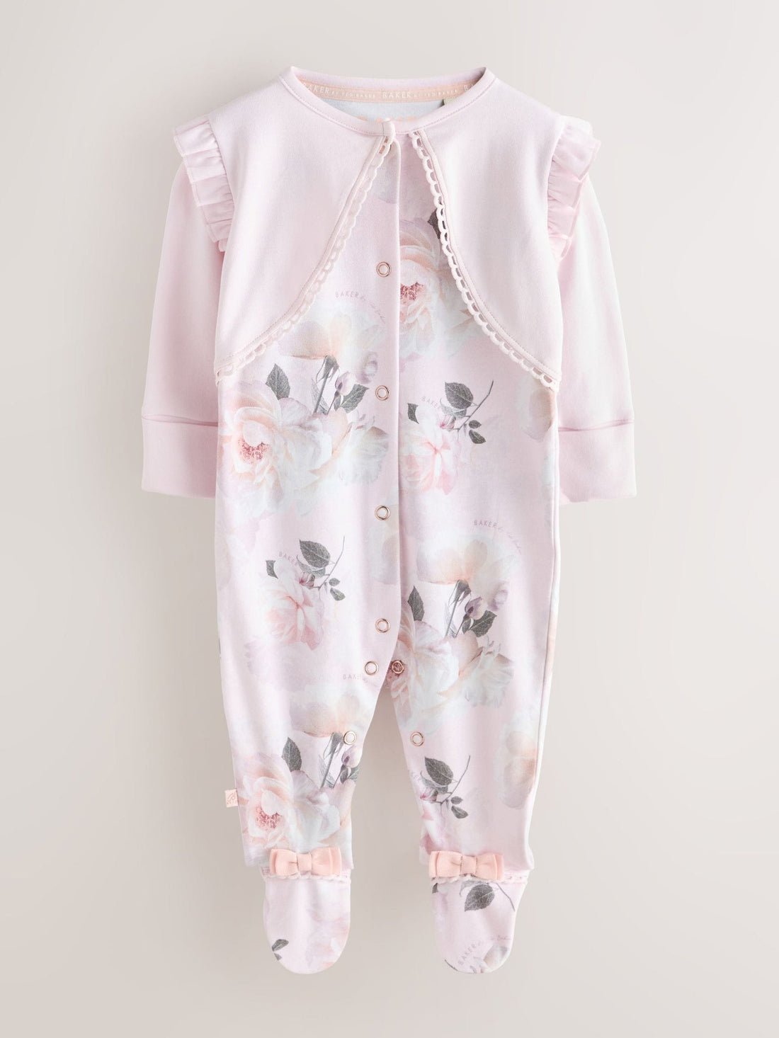 Baker by Ted Baker Pink Overlay Floral Sleepsuit immediate