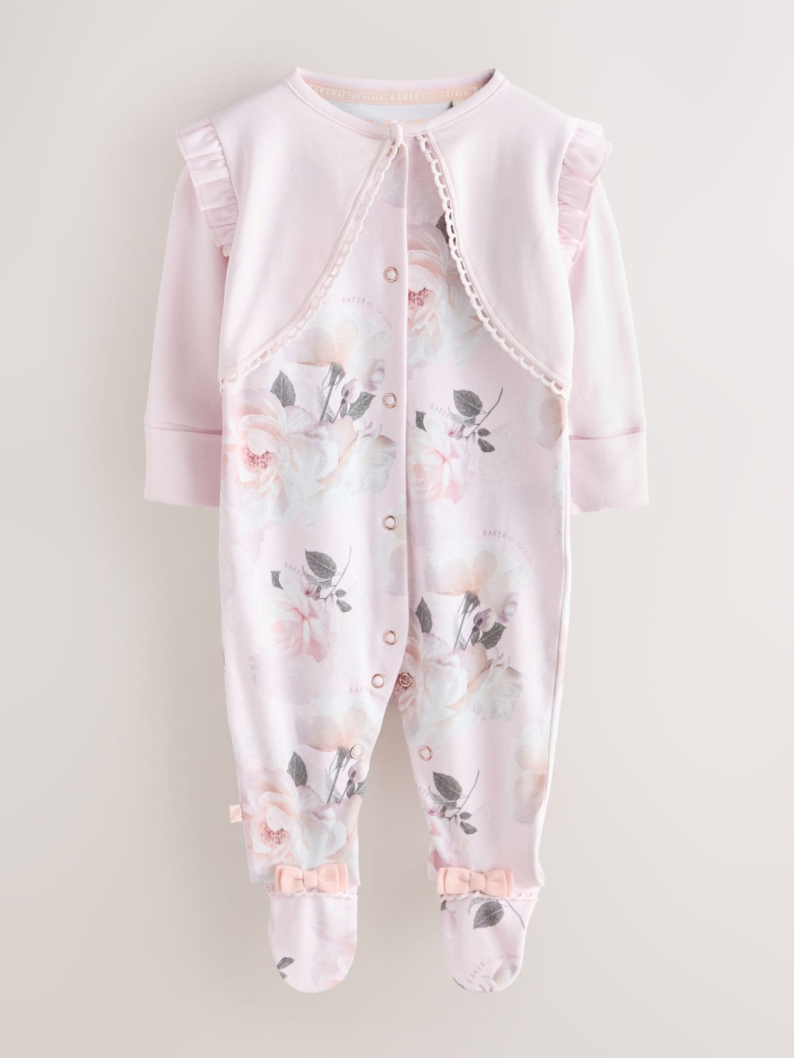 Baker by Ted Baker Pink Overlay Floral Sleepsuit immediate