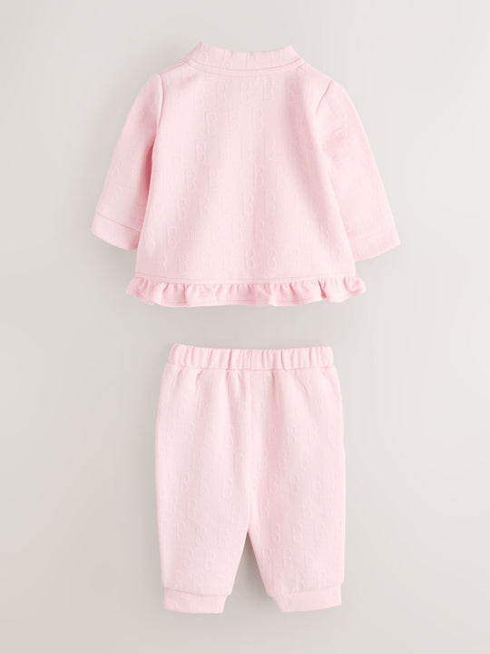 Baker by Ted Baker Pink Quilted Jacquard Jacket, T-Shirt & Joggers Set 3 Piece