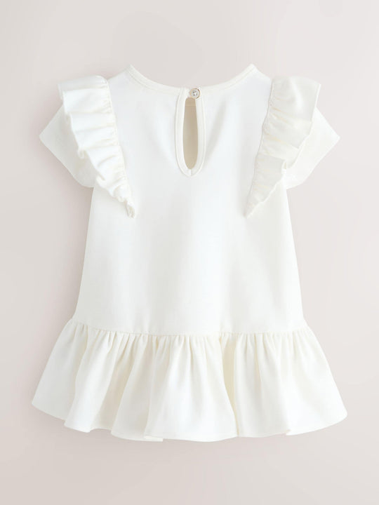 Baker by Ted Baker White Rose Print Frill Peplum Hem Dress