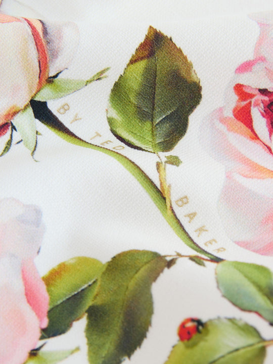 Baker by Ted Baker White Rose Print Frill Peplum Hem Dress