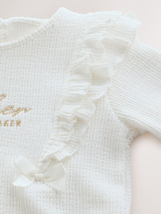Baker by Ted Baker Textured Bow Long Sleeve Romper