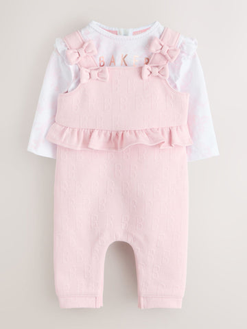 Baker by Ted Baker 2 Piece Jacquard Bow Dungaree & T-Shirt Set