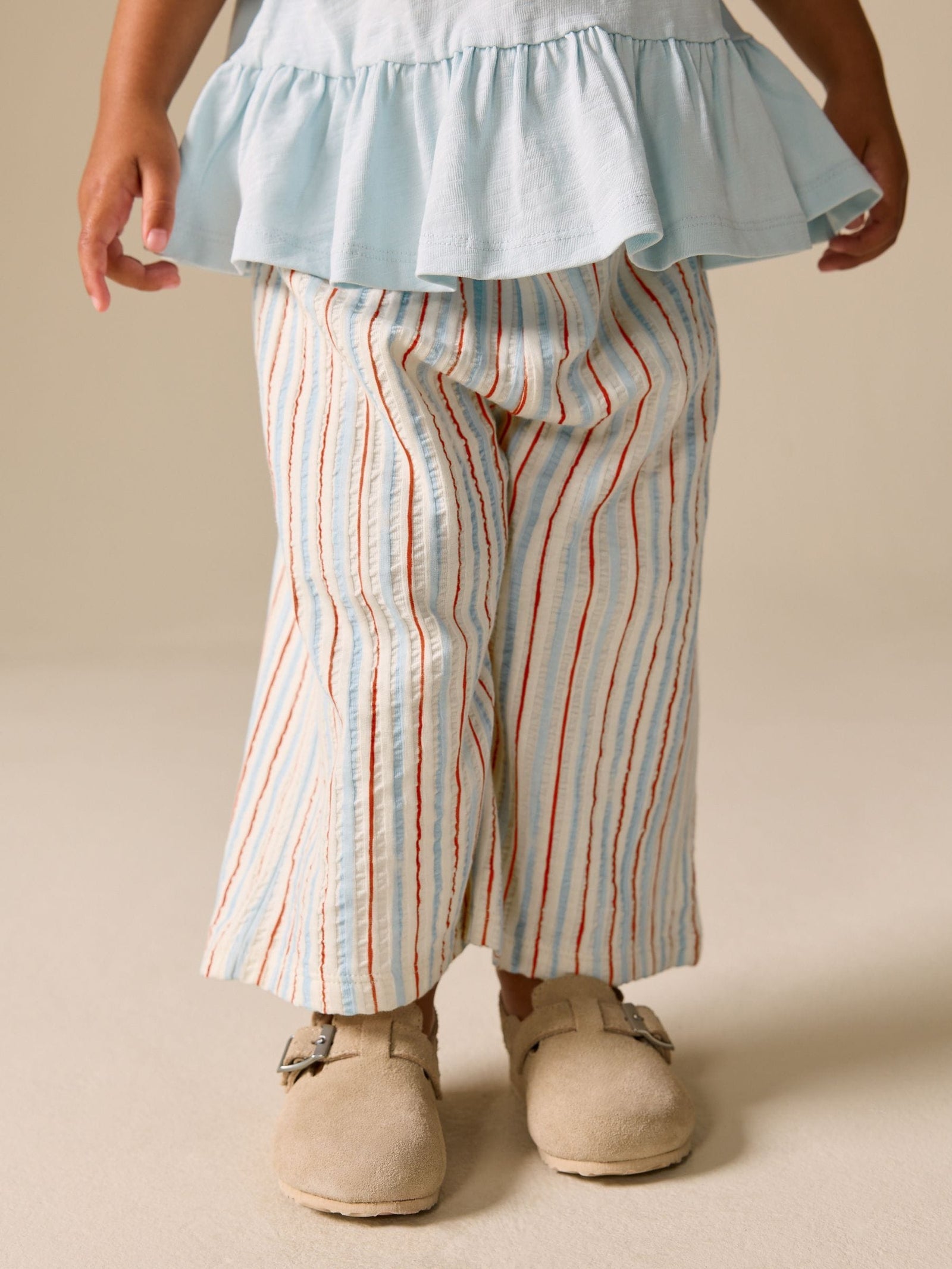 Ecru Red & Blue Stripe Wide Leg Trousers (3mths-7yrs)
