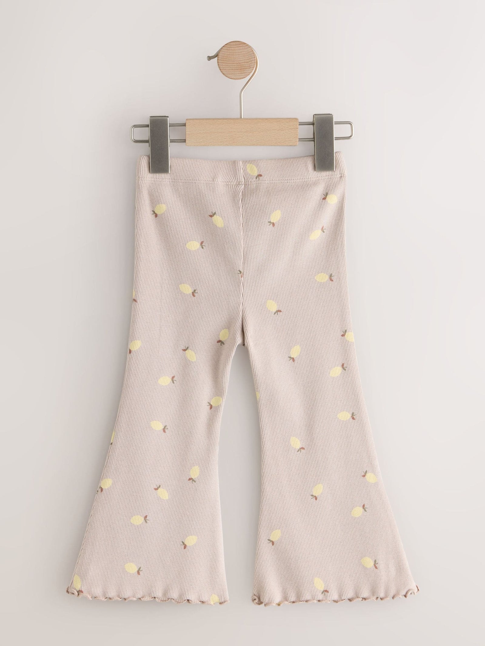 Neutral Lemon Print Rib Flare Leggings (3mths-7yrs)