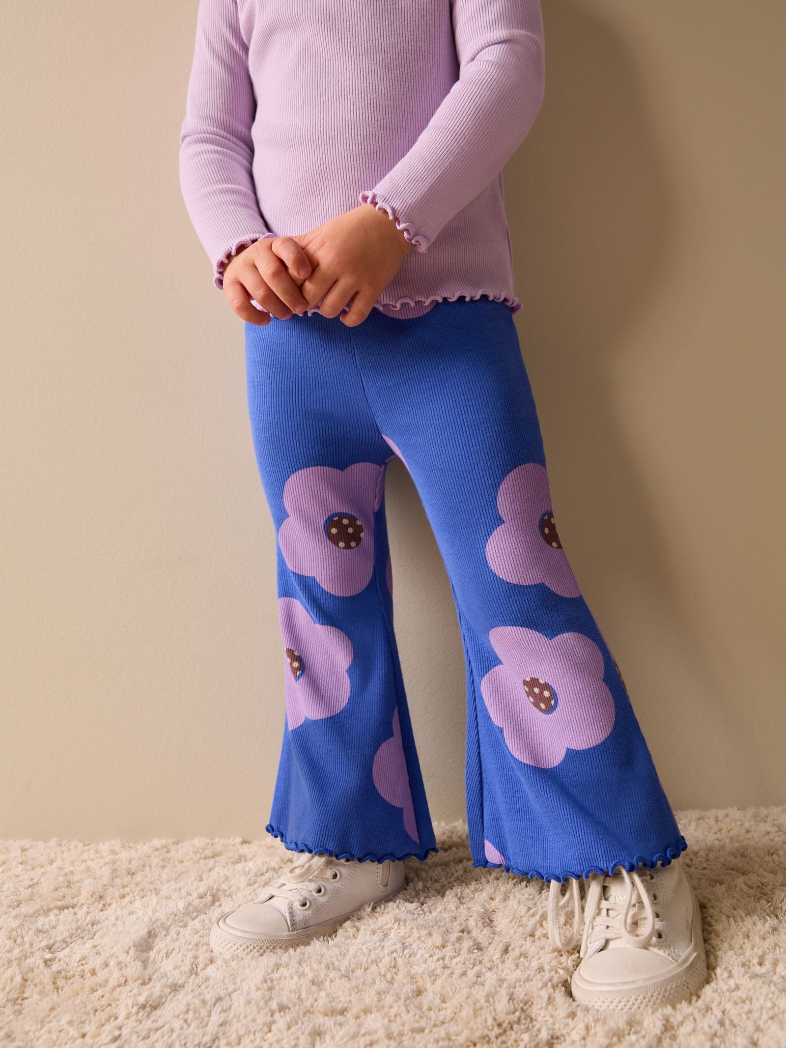 Blue Flower Rib Flare Leggings (3mths-7yrs)
