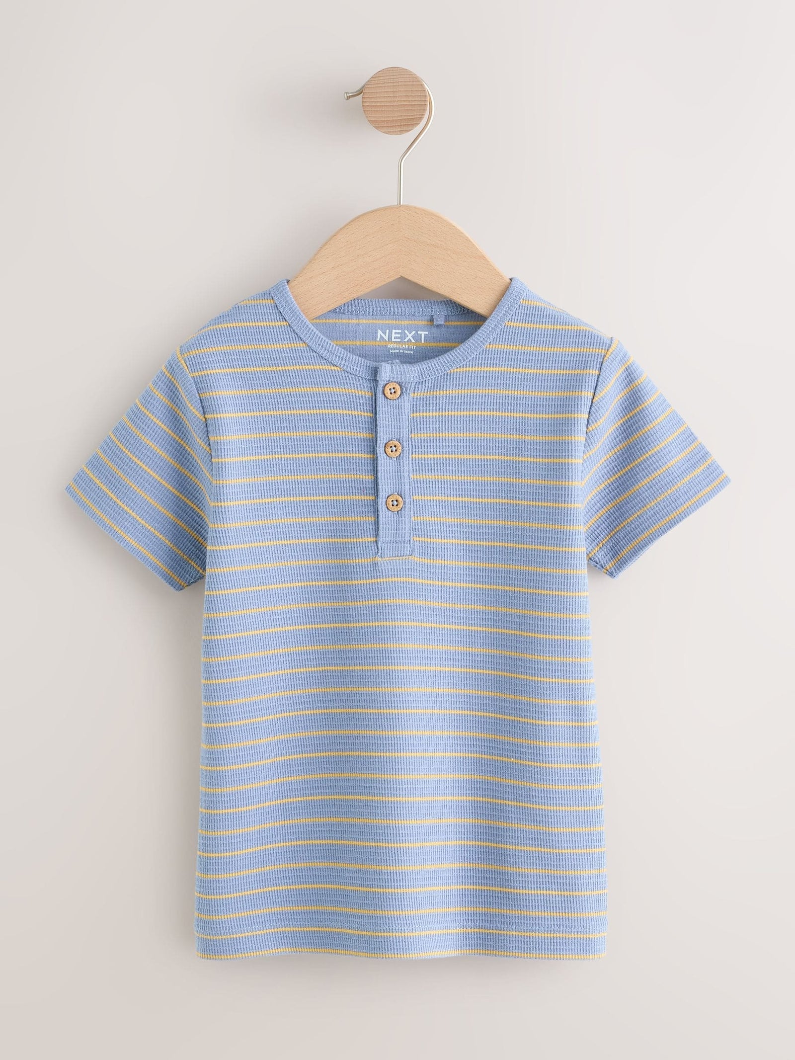 Blue/Yellow Stripe Short Sleeve Henley Neck T-Shirt (3mths-7yrs)
