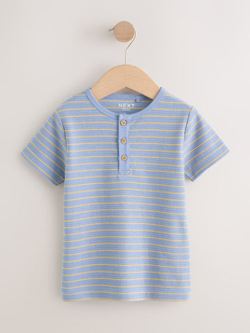 Blue/Yellow Stripe Short Sleeve Henley Neck T-Shirt (3mths-7yrs)