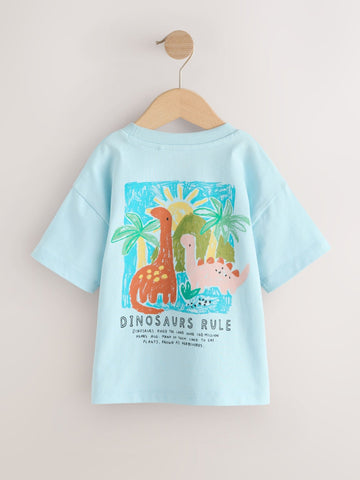 Blue Dinosaur Short Sleeve Back Print T-Shirt (3mths-7yrs)