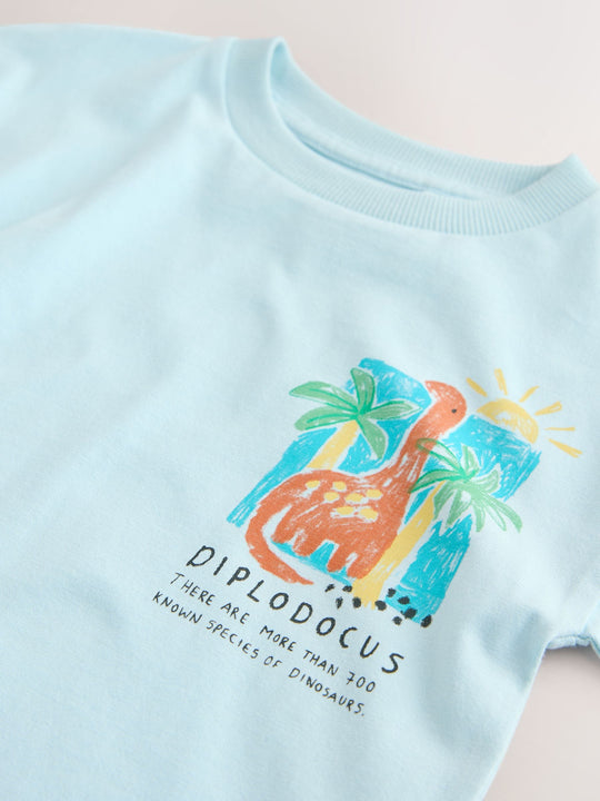 Blue Dinosaur Short Sleeve Back Print T-Shirt (3mths-7yrs)