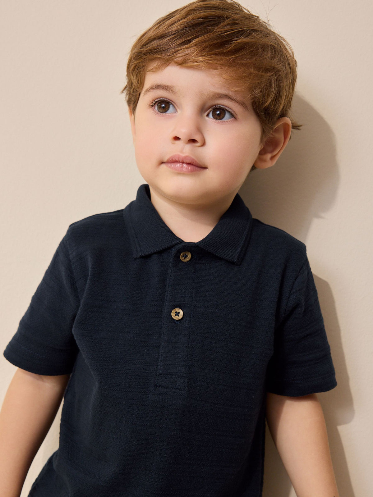 Navy Short Sleeve Textured Polo Shirt and Shorts Set (3mths-7yrs)