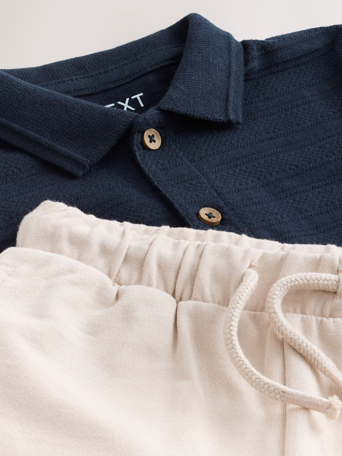 Navy Short Sleeve Textured Polo Shirt and Shorts Set (3mths-7yrs)