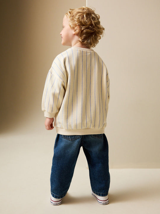 Ecru Elephant Striped All-Over Print Crew Neck Sweatshirt (3mths-7yrs)