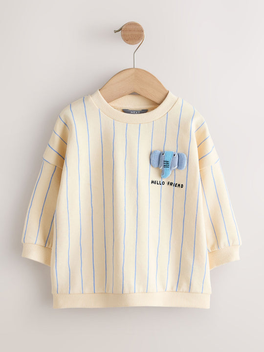 Ecru Elephant Striped All-Over Print Crew Neck Sweatshirt (3mths-7yrs)