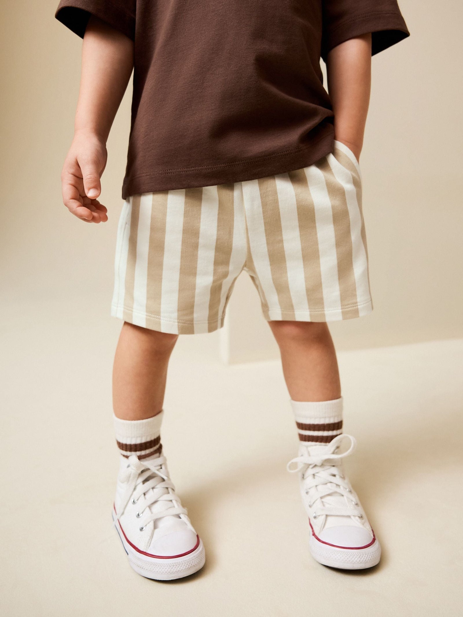 Cement/Ecru Stripe Jersey Shorts (3mths-7yrs)