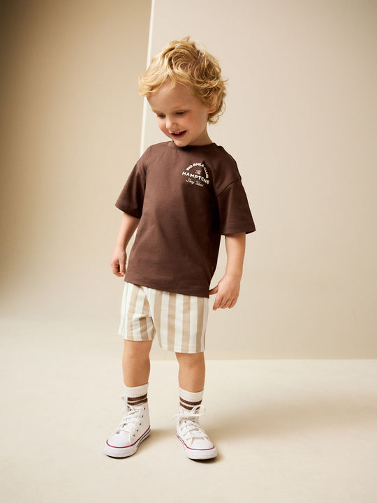 Cement/Ecru Stripe Jersey Shorts (3mths-7yrs)