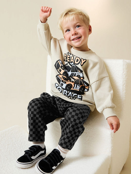 Ecru Car Crew Neck Sweatshirt and Jogger Set (3mths-7yrs) (3mths-7yrs)