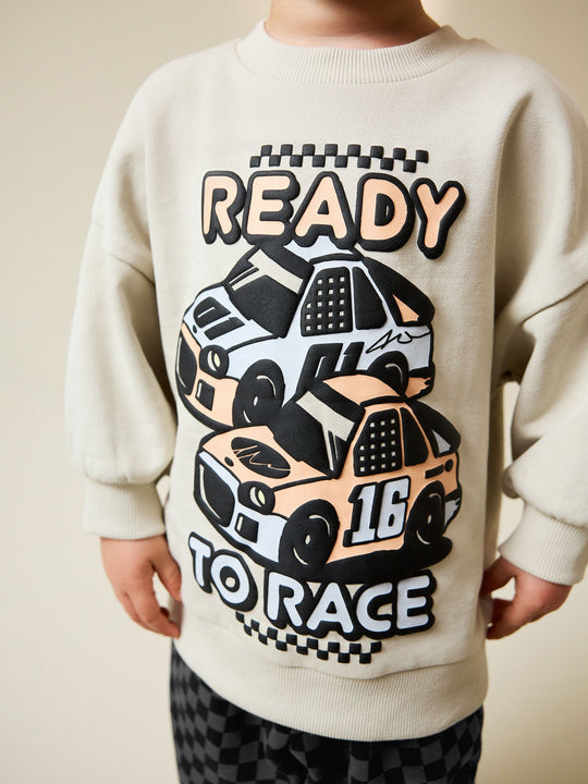 Ecru Car Crew Neck Sweatshirt and Jogger Set (3mths-7yrs) (3mths-7yrs)